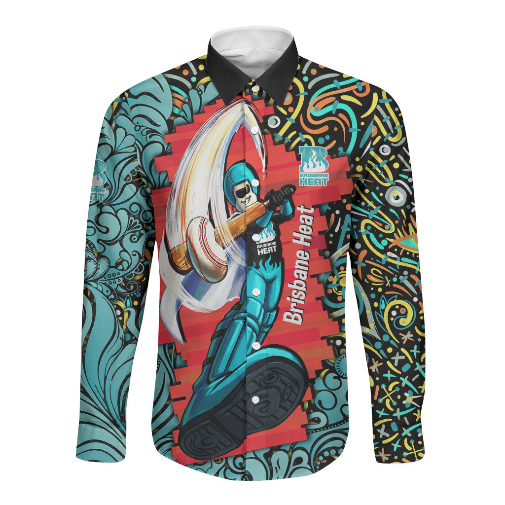 Personalized Brisbane Heat Cricket Long Sleeve Button Shirt Hippie Psychedelic Pattern Vibrant Mandala Art Style