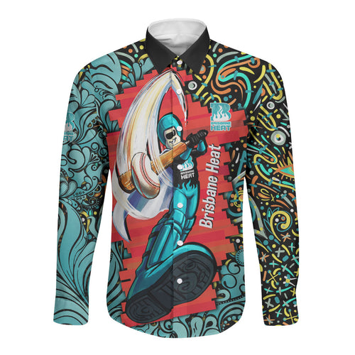Personalized Brisbane Heat Cricket Long Sleeve Button Shirt Hippie Psychedelic Pattern Vibrant Mandala Art Style