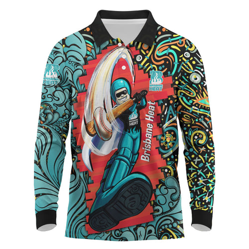 Personalized Brisbane Heat Cricket Long Sleeve Polo Shirt Hippie Psychedelic Pattern Vibrant Mandala Art Style