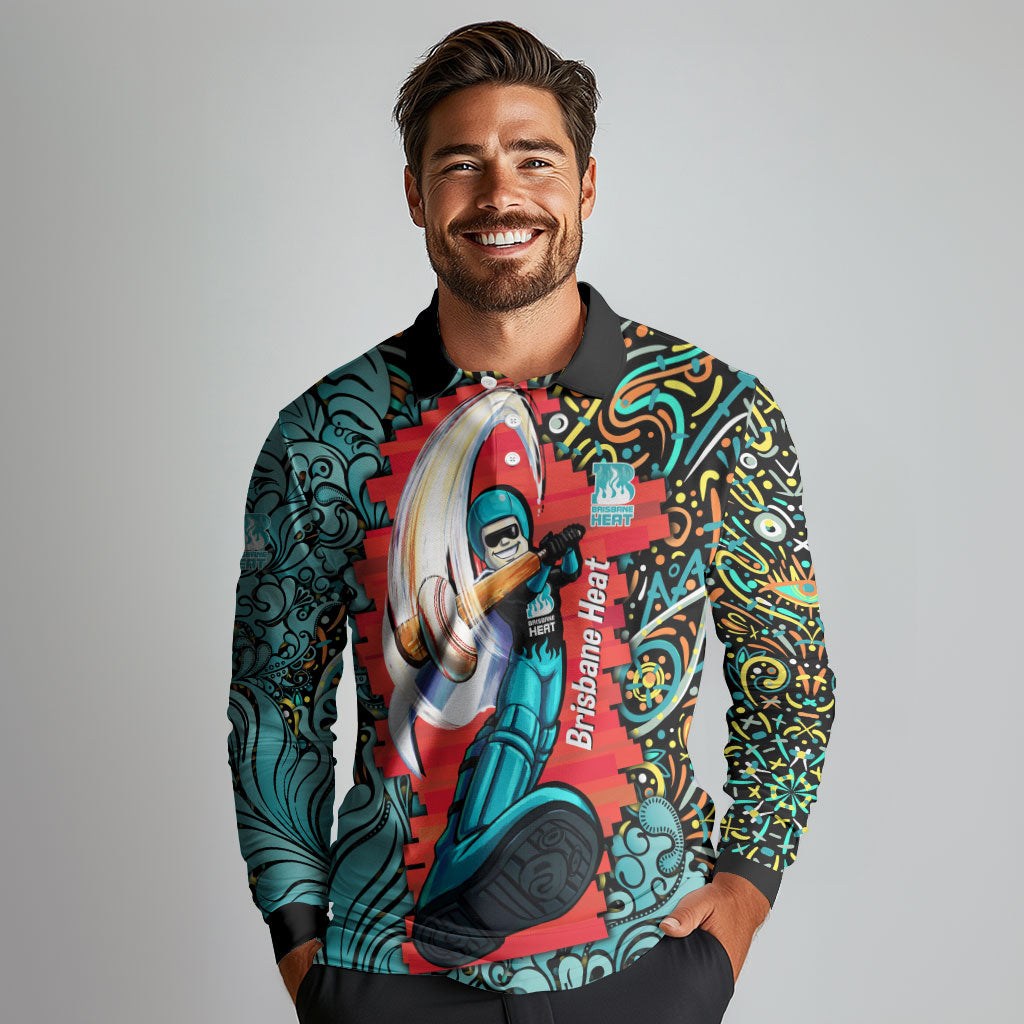 Personalized Brisbane Heat Cricket Long Sleeve Polo Shirt Hippie Psychedelic Pattern Vibrant Mandala Art Style