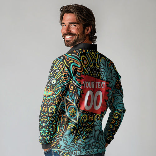 Personalized Brisbane Heat Cricket Long Sleeve Polo Shirt Hippie Psychedelic Pattern Vibrant Mandala Art Style