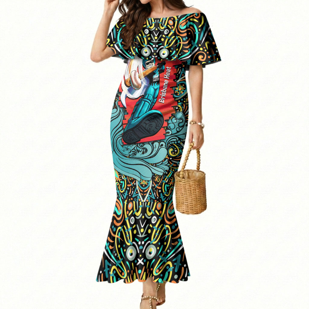 Personalized Brisbane Heat Cricket Mermaid Dress Hippie Psychedelic Pattern Vibrant Mandala Art Style