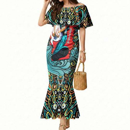 Personalized Brisbane Heat Cricket Mermaid Dress Hippie Psychedelic Pattern Vibrant Mandala Art Style