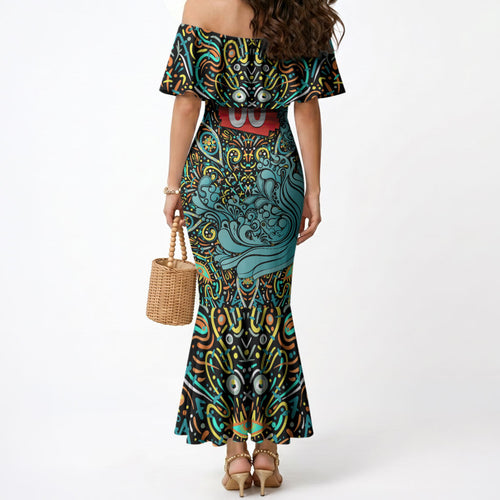 Personalized Brisbane Heat Cricket Mermaid Dress Hippie Psychedelic Pattern Vibrant Mandala Art Style