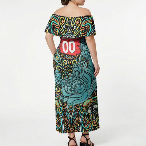 Personalized Brisbane Heat Cricket Off Shoulder Maxi Dress Hippie Psychedelic Pattern Vibrant Mandala Art Style