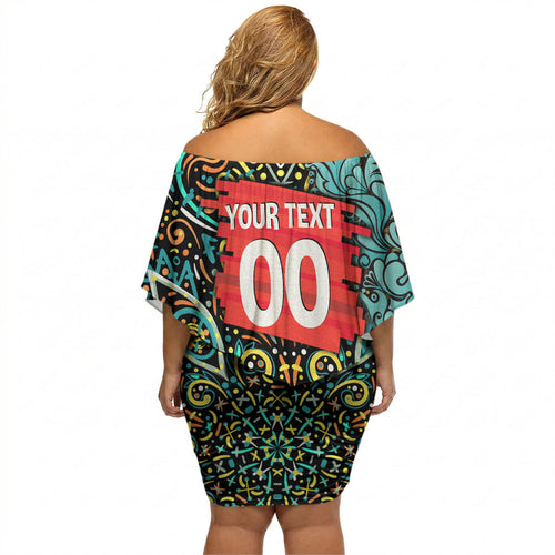 Personalized Brisbane Heat Cricket Off Shoulder Short Dress Hippie Psychedelic Pattern Vibrant Mandala Art Style