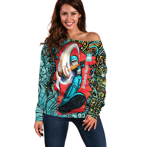 Personalized Brisbane Heat Cricket Off Shoulder Sweater Hippie Psychedelic Pattern Vibrant Mandala Art Style