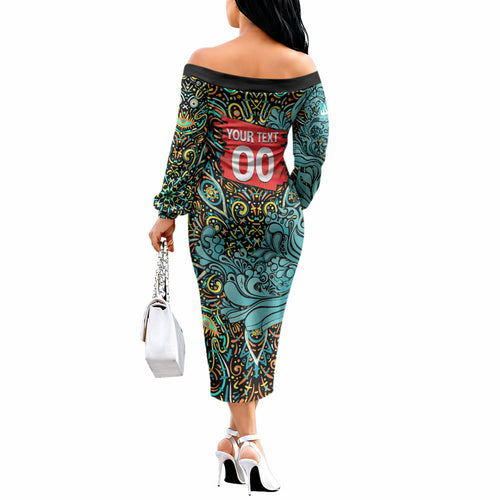 Personalized Brisbane Heat Cricket Off The Shoulder Long Sleeve Dress Hippie Psychedelic Pattern Vibrant Mandala Art Style
