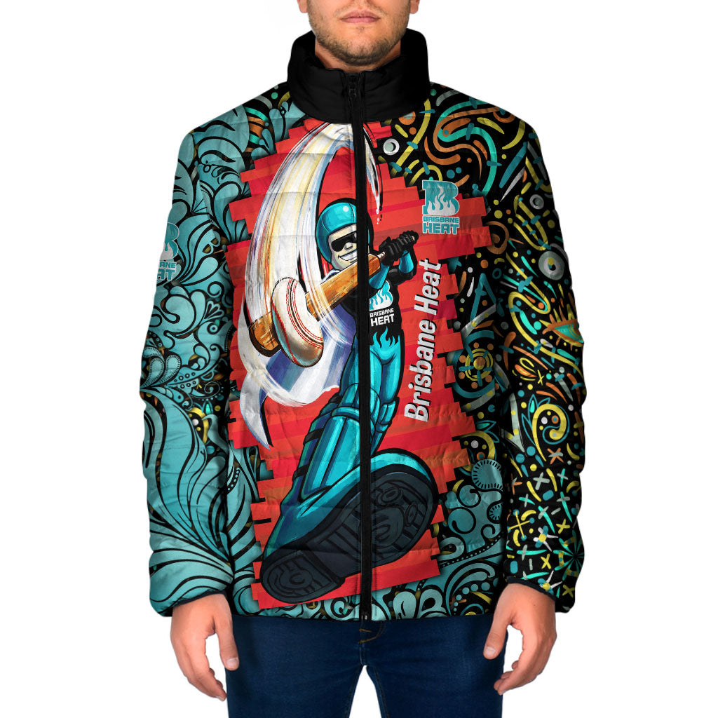 Personalized Brisbane Heat Cricket Padded Jacket Hippie Psychedelic Pattern Vibrant Mandala Art Style