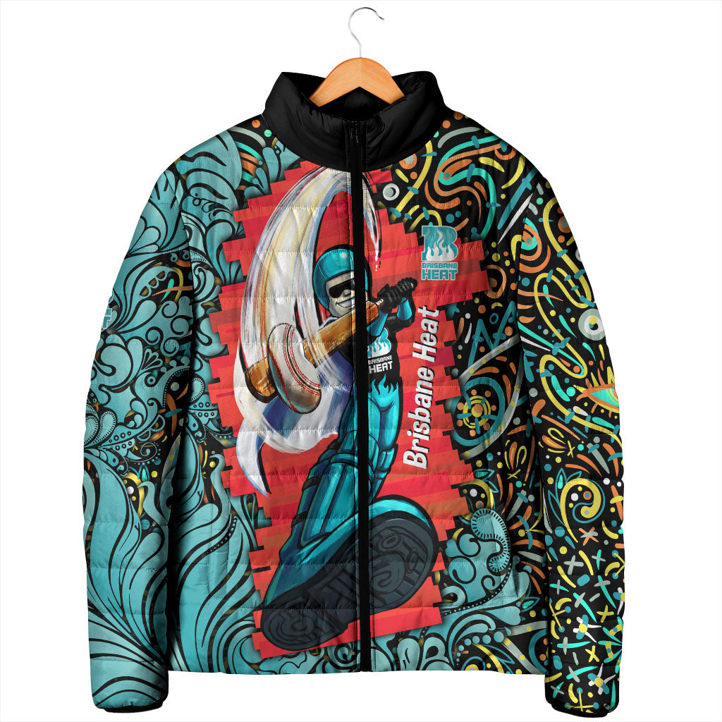 Personalized Brisbane Heat Cricket Padded Jacket Hippie Psychedelic Pattern Vibrant Mandala Art Style