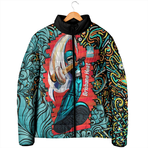 Personalized Brisbane Heat Cricket Padded Jacket Hippie Psychedelic Pattern Vibrant Mandala Art Style