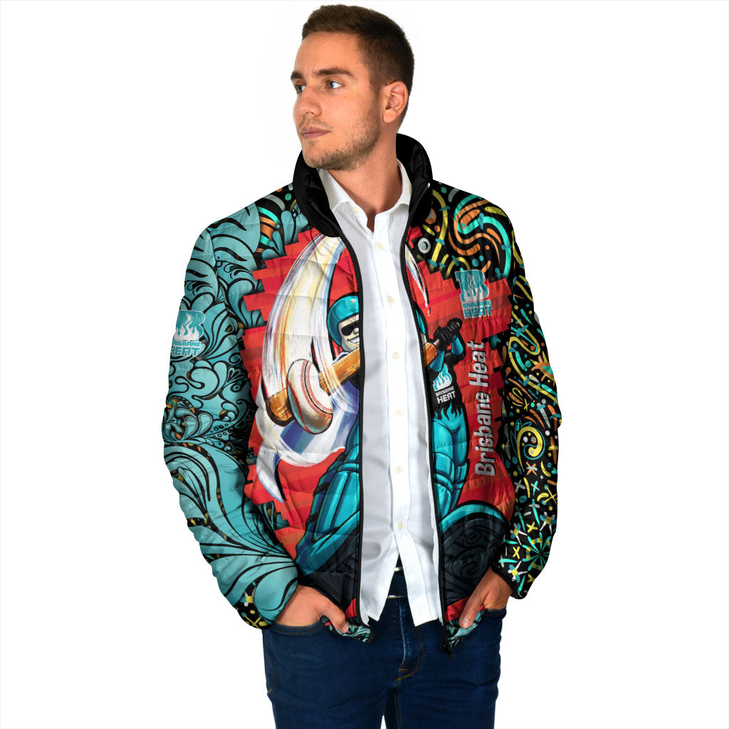 Personalized Brisbane Heat Cricket Padded Jacket Hippie Psychedelic Pattern Vibrant Mandala Art Style