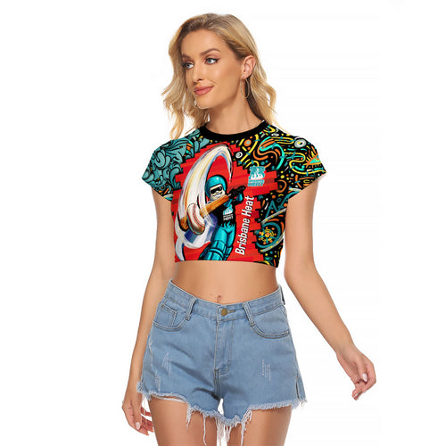 Personalized Brisbane Heat Cricket Raglan Cropped T Shirt Hippie Psychedelic Pattern Vibrant Mandala Art Style