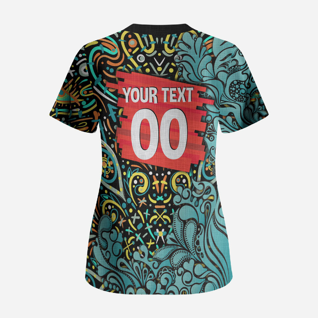 Personalized Brisbane Heat Cricket Scrub Top Hippie Psychedelic Pattern Vibrant Mandala Art Style