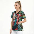 Personalized Brisbane Heat Cricket Scrub Top Hippie Psychedelic Pattern Vibrant Mandala Art Style