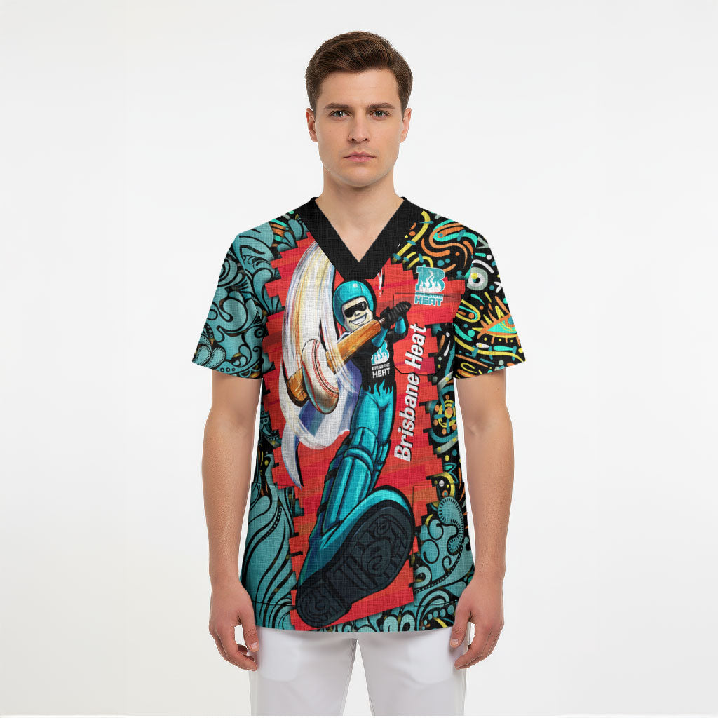 Personalized Brisbane Heat Cricket Scrub Top Hippie Psychedelic Pattern Vibrant Mandala Art Style