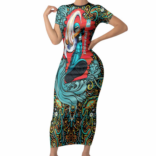 Personalized Brisbane Heat Cricket Short Sleeve Bodycon Dress Hippie Psychedelic Pattern Vibrant Mandala Art Style