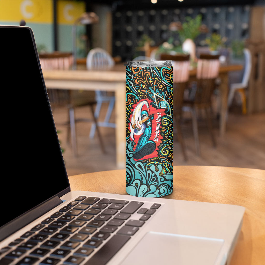 Personalized Brisbane Heat Cricket Skinny Tumbler Hippie Psychedelic Pattern Vibrant Mandala Art Style