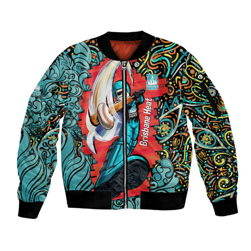 Personalized Brisbane Heat Cricket Sleeve Zip Bomber Jacket Hippie Psychedelic Pattern Vibrant Mandala Art Style