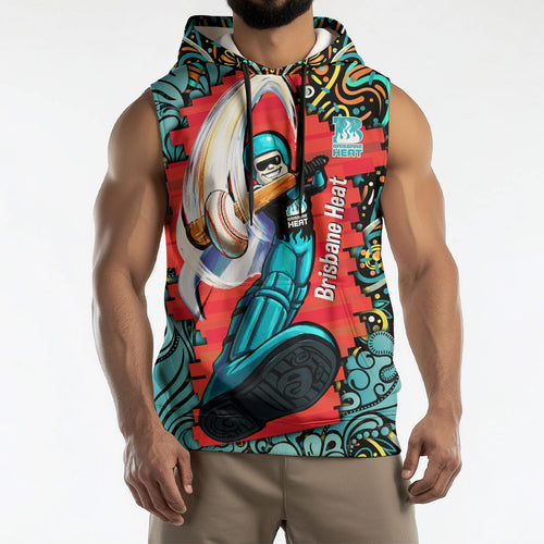 Personalized Brisbane Heat Cricket Sleeveless Hoodie Hippie Psychedelic Pattern Vibrant Mandala Art Style