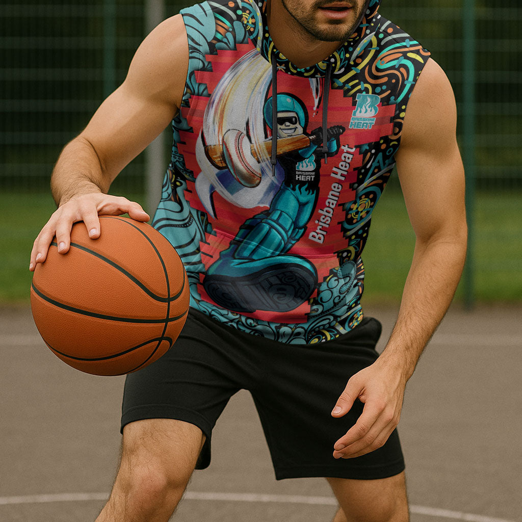Personalized Brisbane Heat Cricket Sleeveless Hoodie Hippie Psychedelic Pattern Vibrant Mandala Art Style