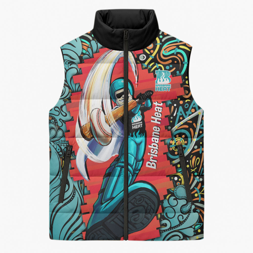 Personalized Brisbane Heat Cricket Sleeveless Puffer Jacket Hippie Psychedelic Pattern Vibrant Mandala Art Style
