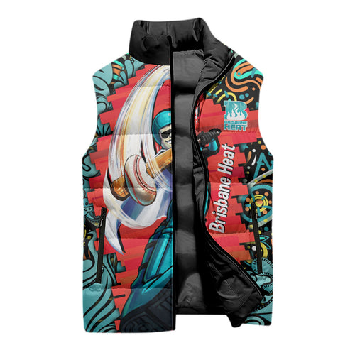 Personalized Brisbane Heat Cricket Sleeveless Puffer Jacket Hippie Psychedelic Pattern Vibrant Mandala Art Style