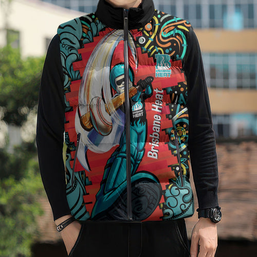 Personalized Brisbane Heat Cricket Sleeveless Puffer Jacket Hippie Psychedelic Pattern Vibrant Mandala Art Style