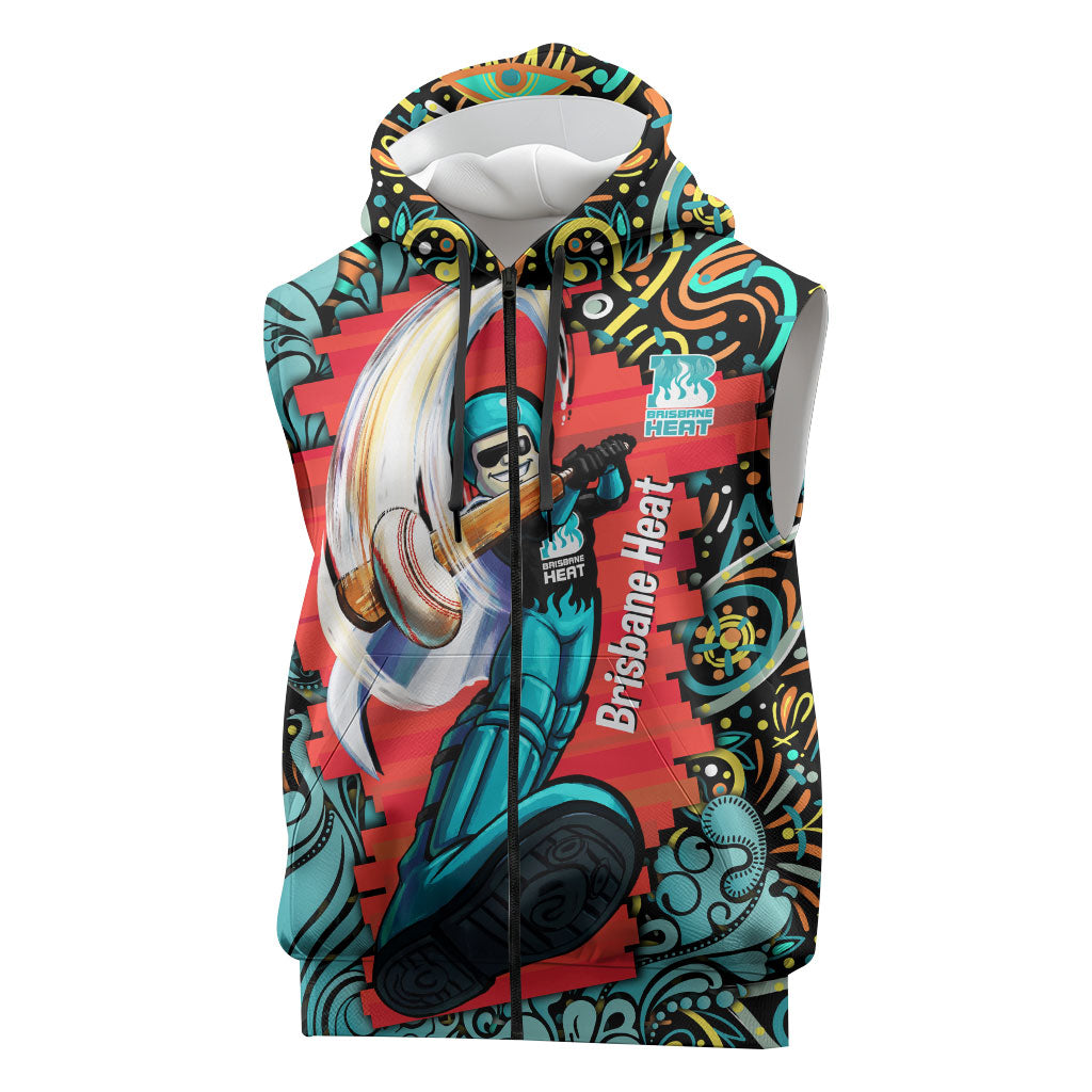 Personalized Brisbane Heat Cricket Sleeveless Zip Hoodie Hippie Psychedelic Pattern Vibrant Mandala Art Style