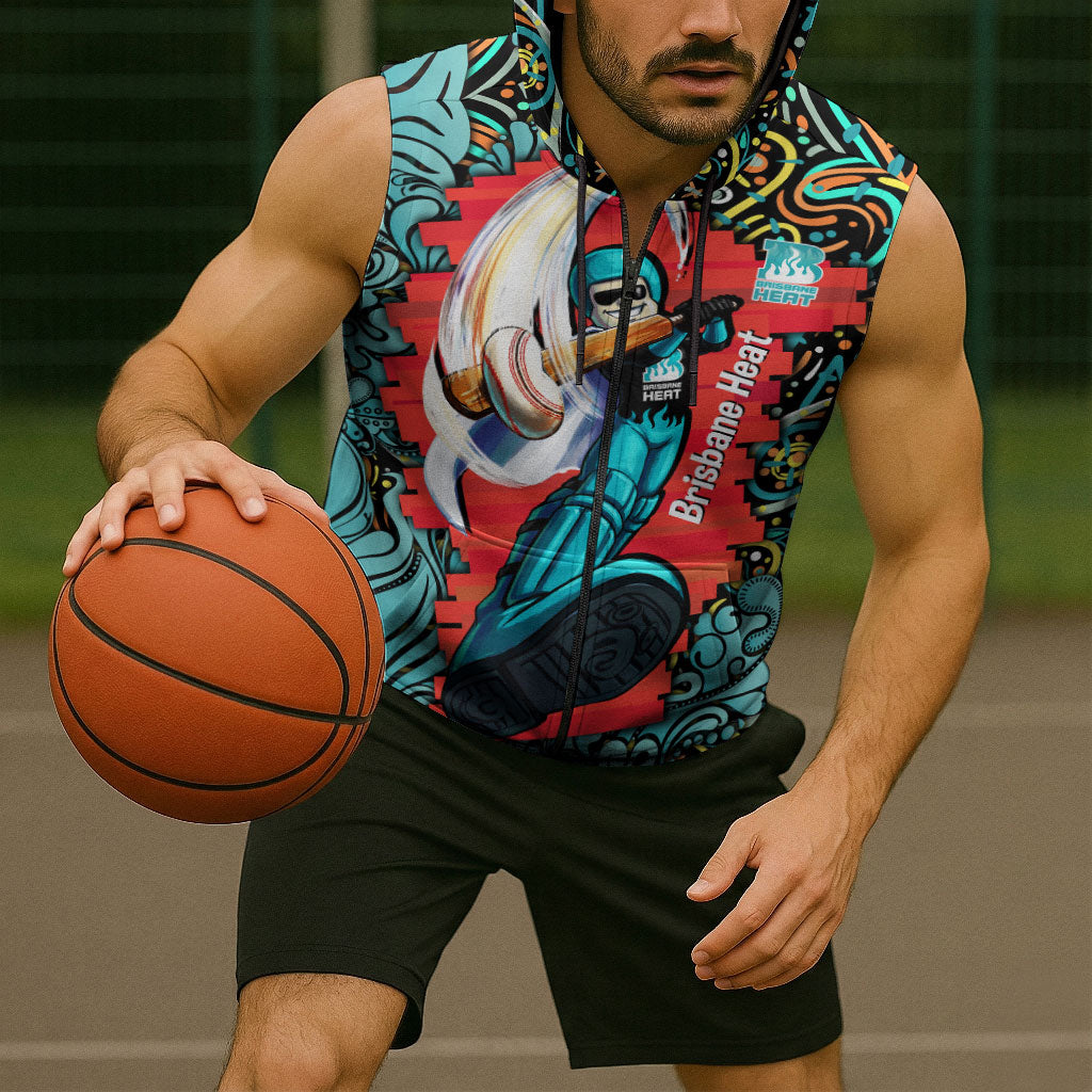 Personalized Brisbane Heat Cricket Sleeveless Zip Hoodie Hippie Psychedelic Pattern Vibrant Mandala Art Style