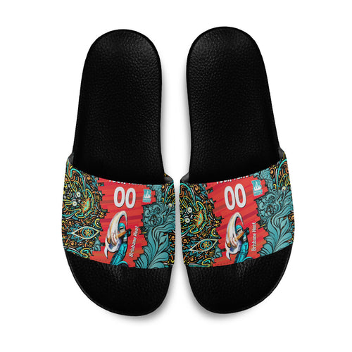 Personalized Brisbane Heat Cricket Slide Sandals Hippie Psychedelic Pattern Vibrant Mandala Art Style