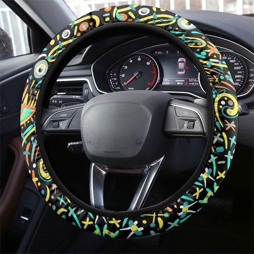 Brisbane Heat Cricket Steering Wheel Cover Hippie Psychedelic Pattern Vibrant Mandala Art Style