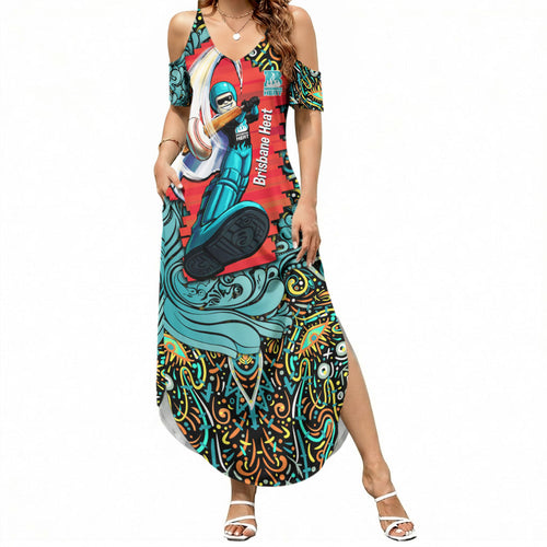 Personalized Brisbane Heat Cricket Summer Maxi Dress Hippie Psychedelic Pattern Vibrant Mandala Art Style