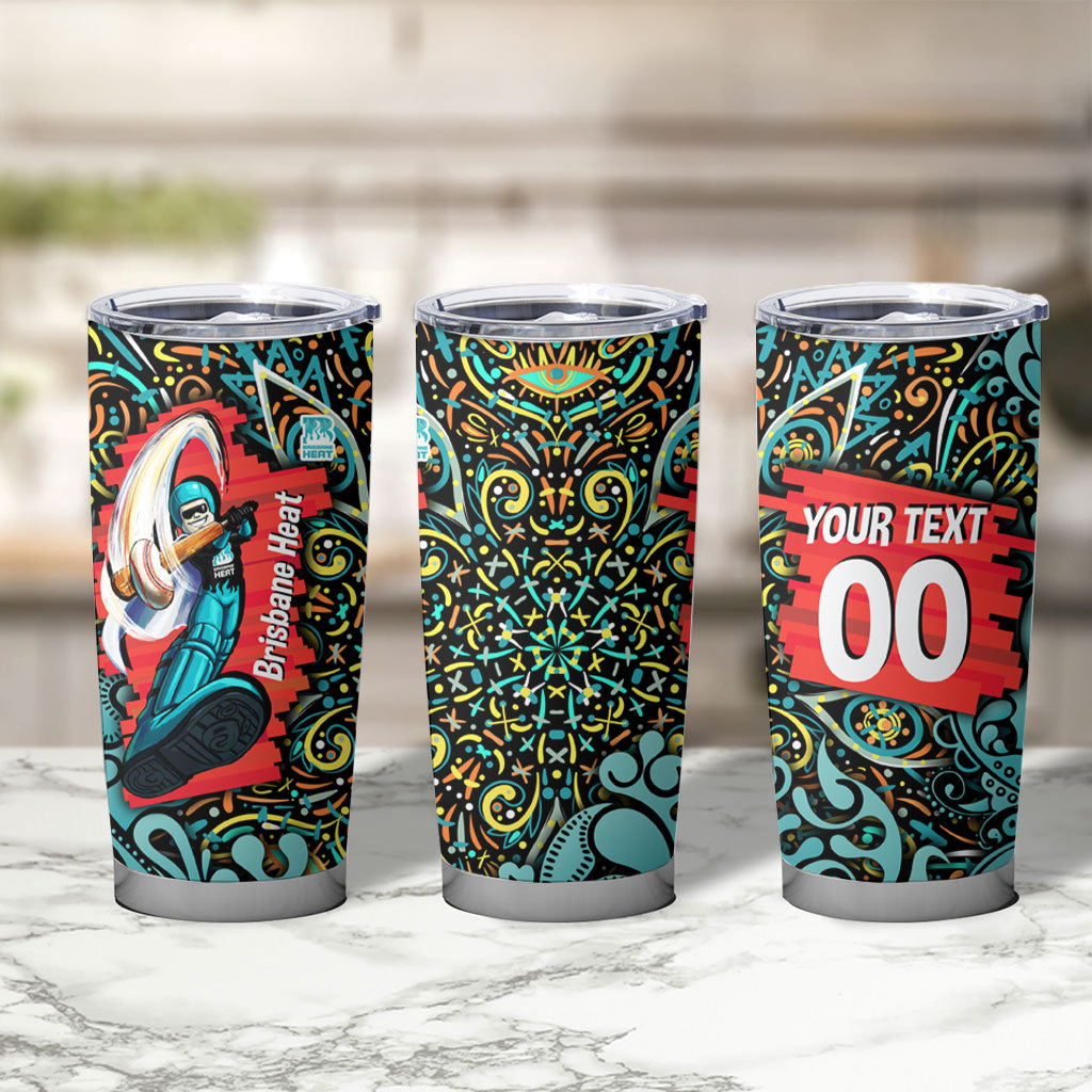 Personalized Brisbane Heat Cricket Tumbler Cup Hippie Psychedelic Pattern Vibrant Mandala Art Style