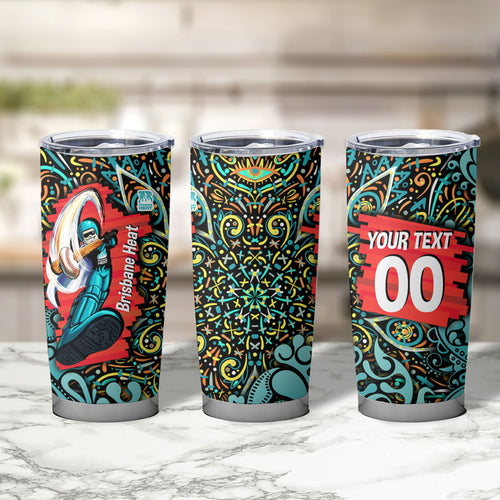 Personalized Brisbane Heat Cricket Tumbler Cup Hippie Psychedelic Pattern Vibrant Mandala Art Style