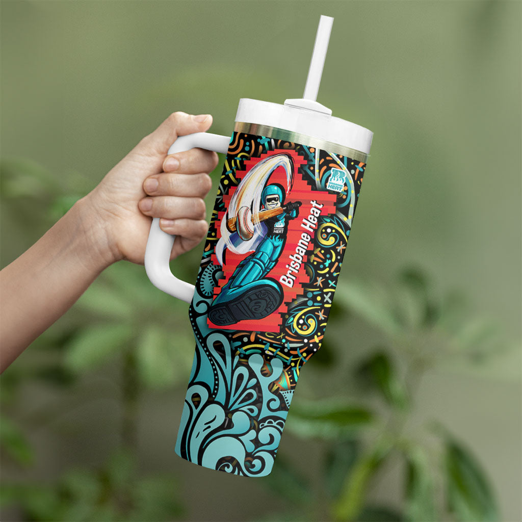 Personalized Brisbane Heat Cricket Tumbler With Handle Hippie Psychedelic Pattern Vibrant Mandala Art Style