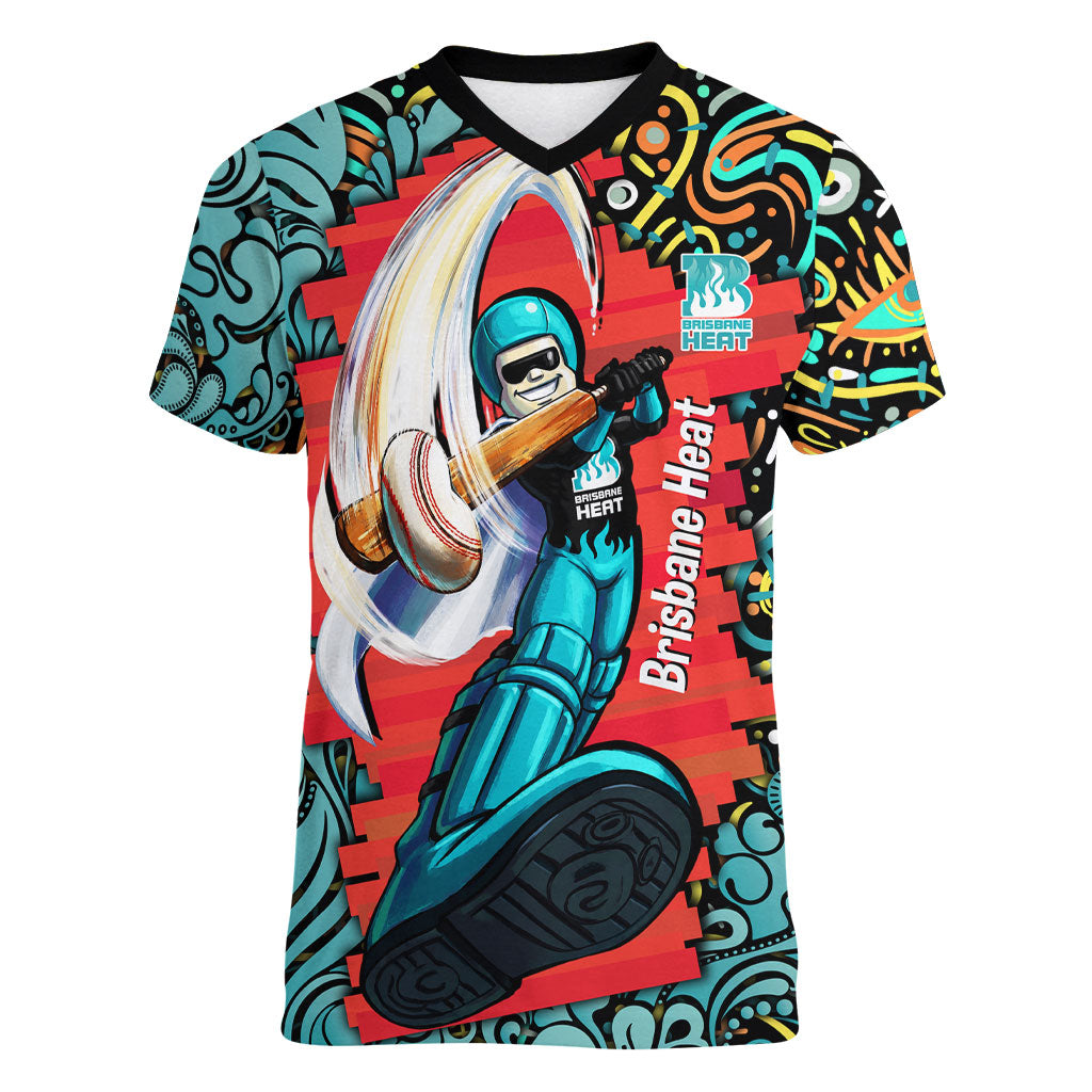 Personalized Brisbane Heat Cricket Women V-Neck T-Shirt Hippie Psychedelic Pattern Vibrant Mandala Art Style
