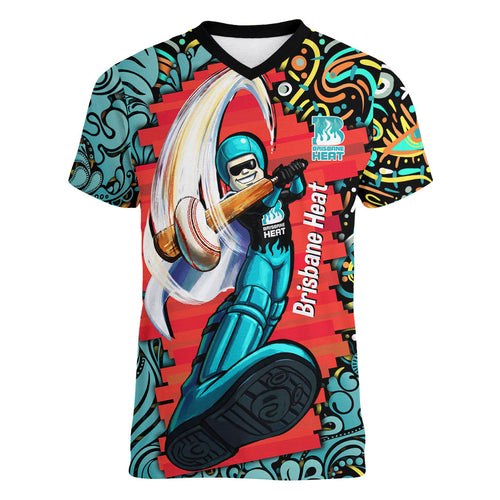 Personalized Brisbane Heat Cricket Women V-Neck T-Shirt Hippie Psychedelic Pattern Vibrant Mandala Art Style
