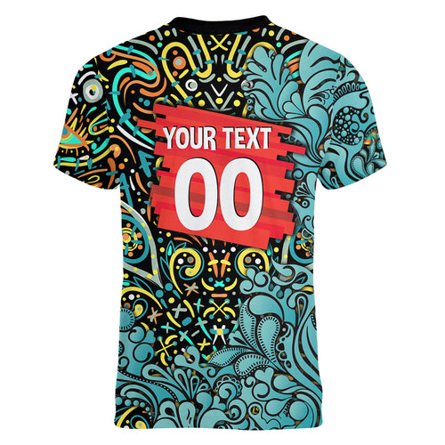 Personalized Brisbane Heat Cricket Women V-Neck T-Shirt Hippie Psychedelic Pattern Vibrant Mandala Art Style