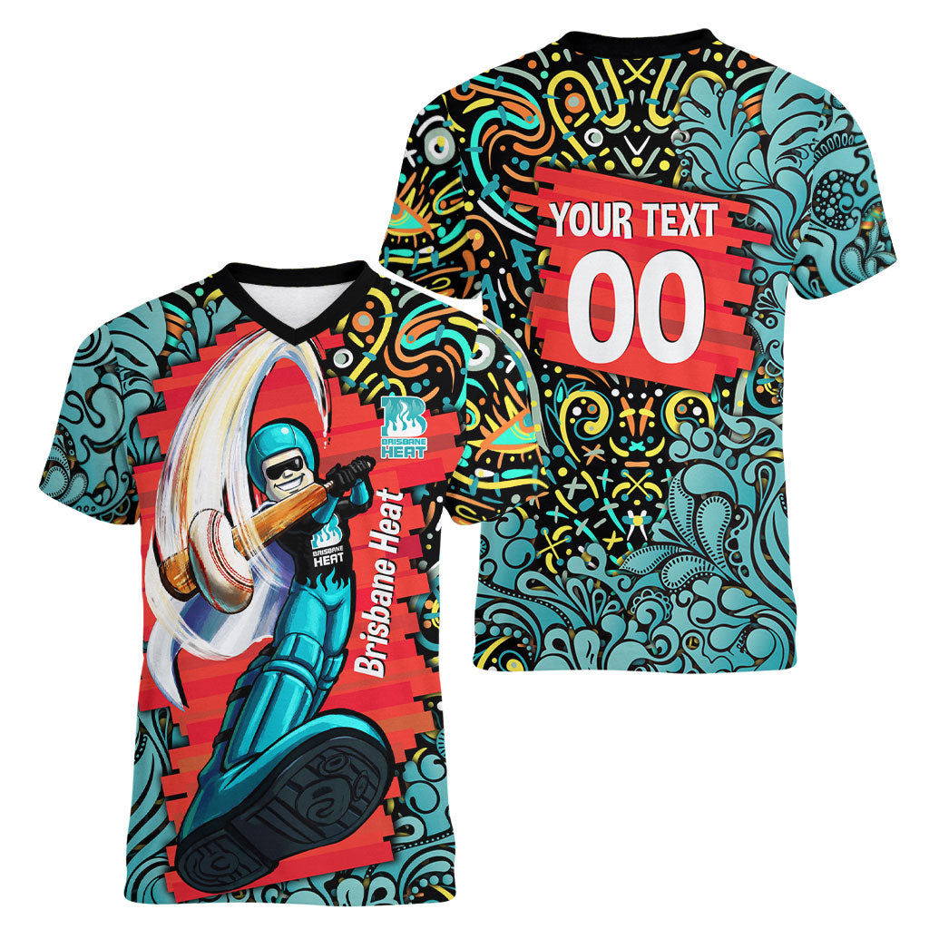 Personalized Brisbane Heat Cricket Women V-Neck T-Shirt Hippie Psychedelic Pattern Vibrant Mandala Art Style