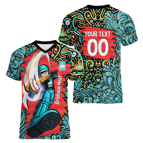 Personalized Brisbane Heat Cricket Women V-Neck T-Shirt Hippie Psychedelic Pattern Vibrant Mandala Art Style