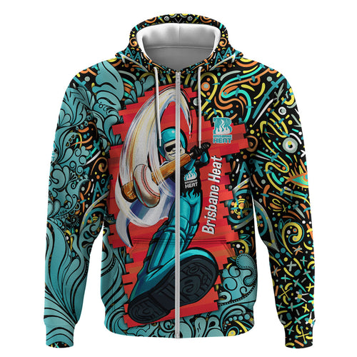Personalized Brisbane Heat Cricket Zip Hoodie Hippie Psychedelic Pattern Vibrant Mandala Art Style