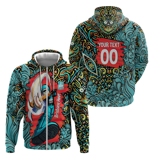 Personalized Brisbane Heat Cricket Zip Hoodie Hippie Psychedelic Pattern Vibrant Mandala Art Style