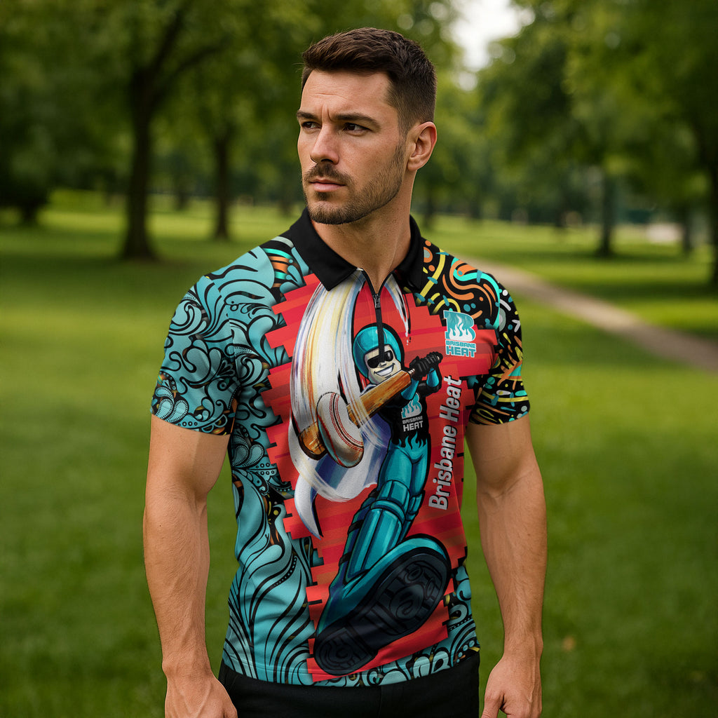 Personalized Brisbane Heat Cricket Zipper Polo Shirt Hippie Psychedelic Pattern Vibrant Mandala Art Style