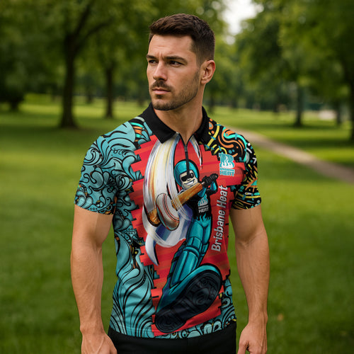 Personalized Brisbane Heat Cricket Zipper Polo Shirt Hippie Psychedelic Pattern Vibrant Mandala Art Style