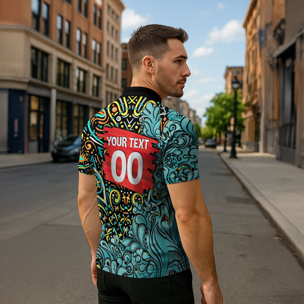 Personalized Brisbane Heat Cricket Zipper Polo Shirt Hippie Psychedelic Pattern Vibrant Mandala Art Style