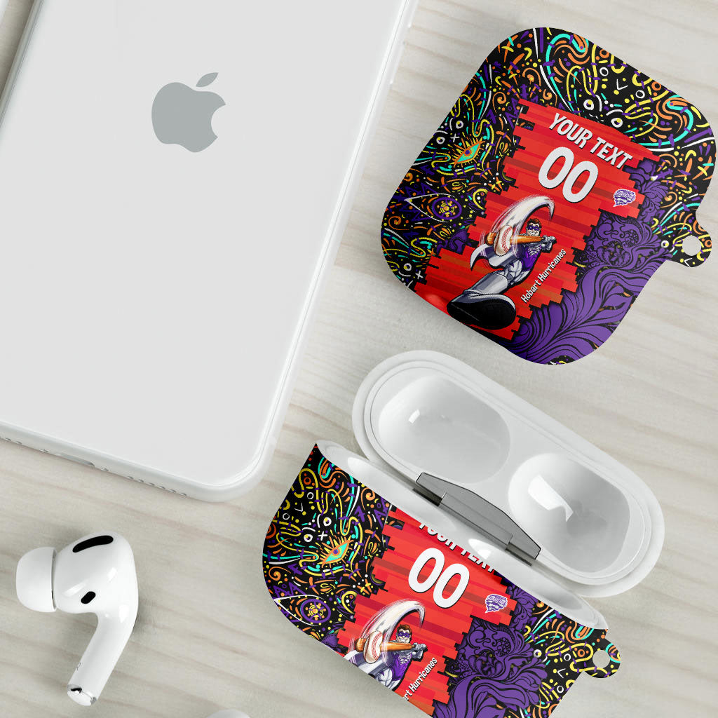 Personalized Hobart Hurricanes Cricket AirPods Case Hippie Psychedelic Pattern Vibrant Mandala Art Style