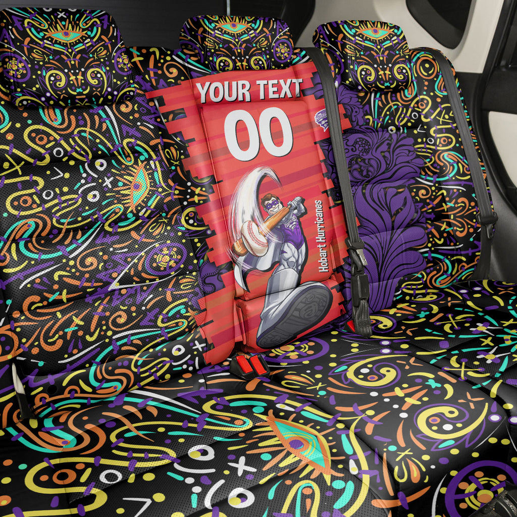 Personalized Hobart Hurricanes Cricket Back Car Seat Cover Hippie Psychedelic Pattern Vibrant Mandala Art Style