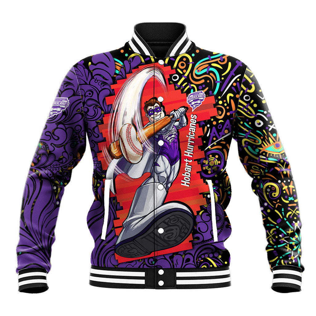Personalized Hobart Hurricanes Cricket Baseball Jacket Hippie Psychedelic Pattern Vibrant Mandala Art Style