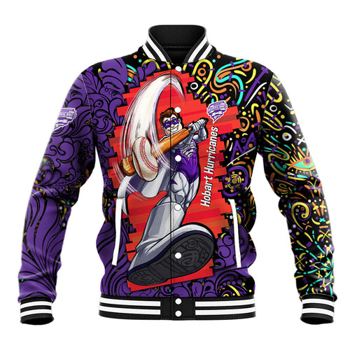 Personalized Hobart Hurricanes Cricket Baseball Jacket Hippie Psychedelic Pattern Vibrant Mandala Art Style